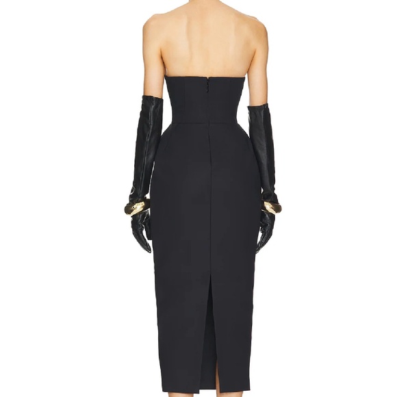 BEST Helsa The S Curve Midi Dress With Bow SzL Large Black Cocktail Holiday - Picture 13 of 14